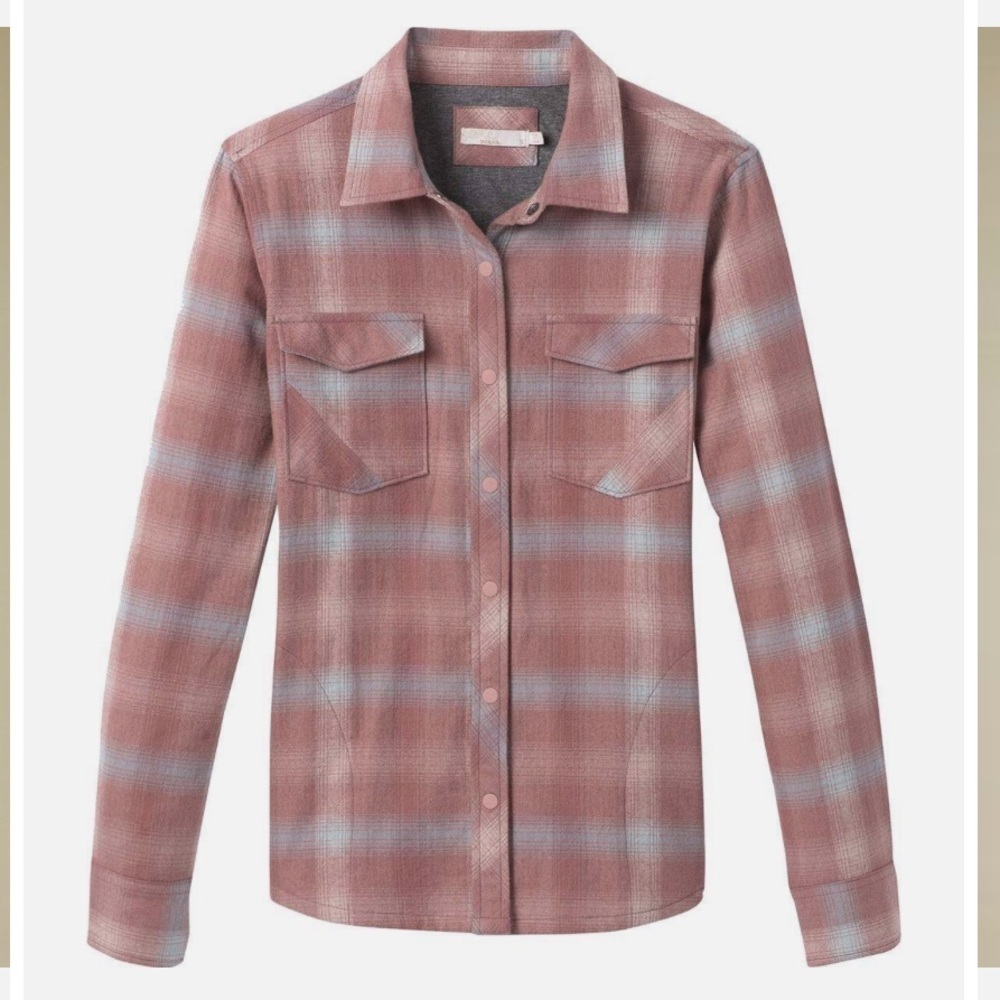 PRANA Organic Cotton CHARLEY Plaid Button Down Shirt Jacket Lined Size Small
